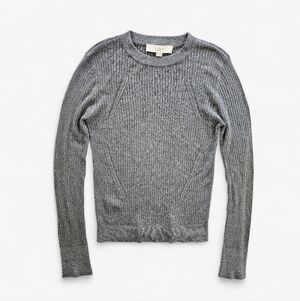 Loft Metallic Ribbed Crew Neck Ultra Soft Lightweight Long Sleeve Top Blouse M